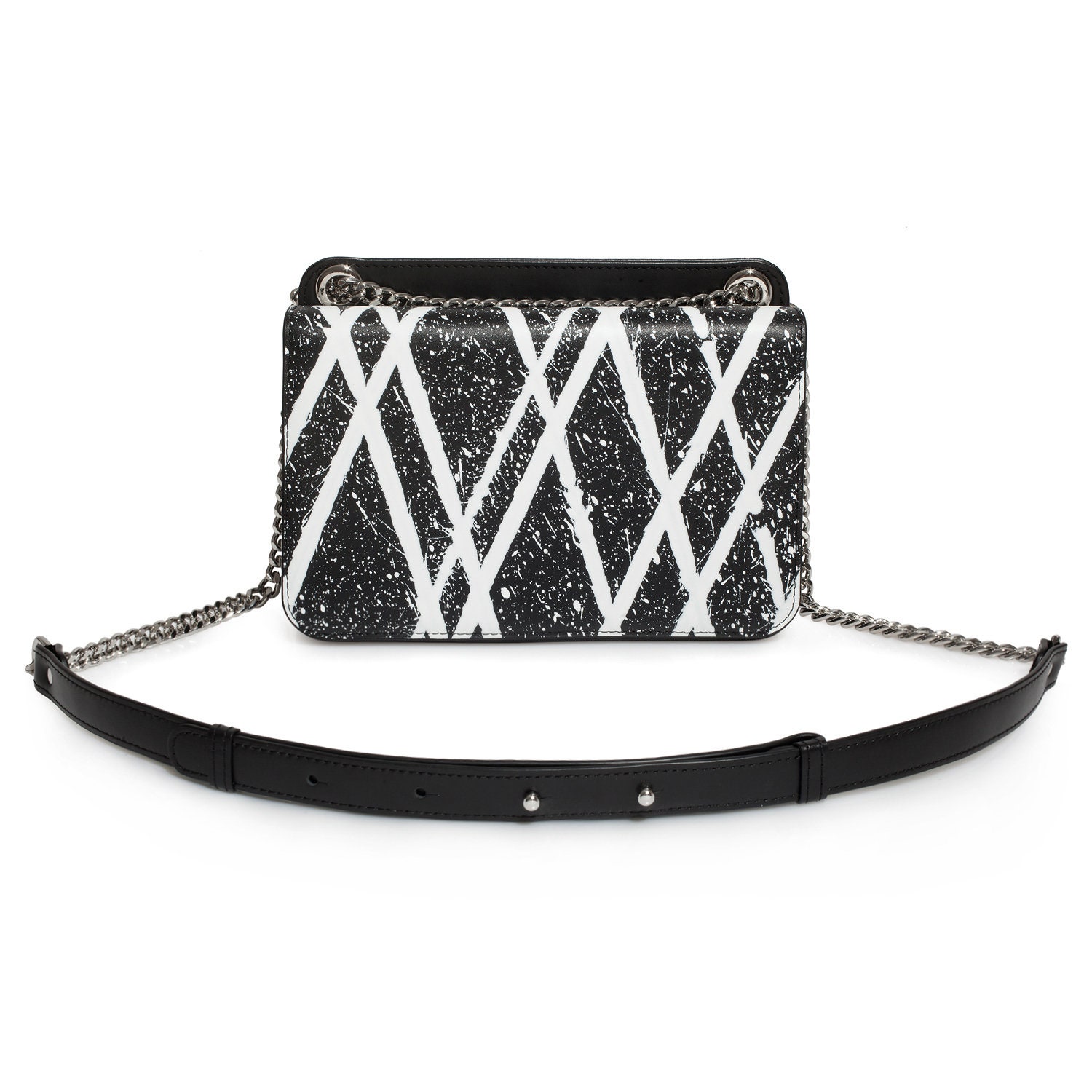 Leather Bag on a chain, Black-white Leather crocodile print Bag, Women's Leather Bag KF-3790 - Image 2