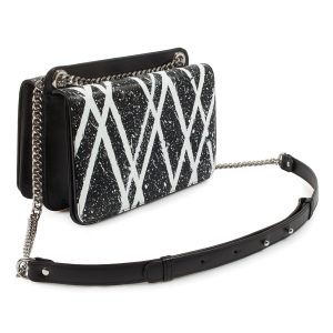 Leather Bag on a chain, Black-white Leather crocodile print Bag, Women's Leather Bag KF-3790