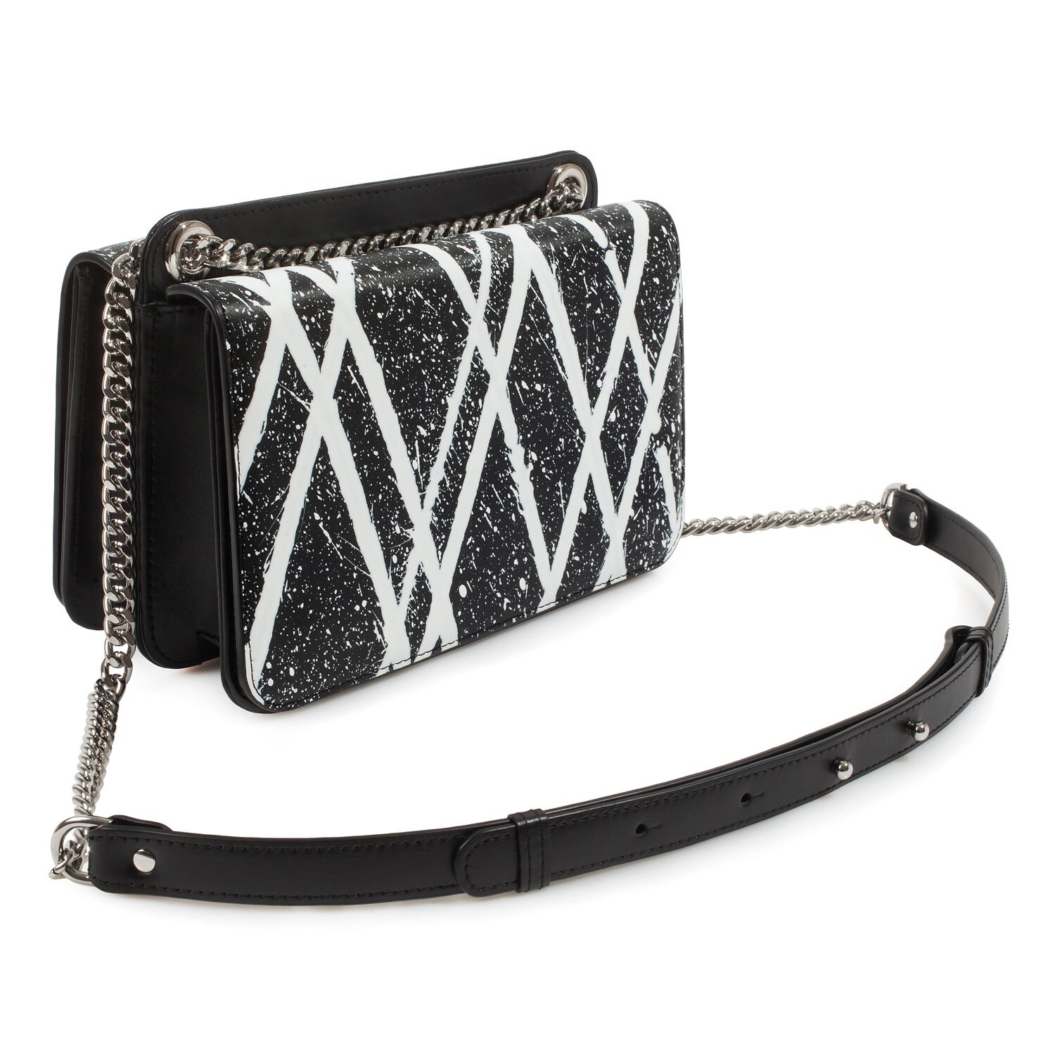 Leather Bag on a chain, Black-white Leather crocodile print Bag, Women's Leather Bag KF-3790