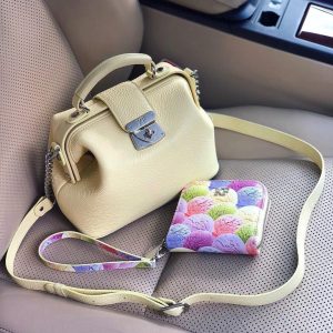 Leather doctor bag for women, Yellow (lemon) Leather Shoulder Bag, Women's Leather doctor bag, Leather bag KF-3658