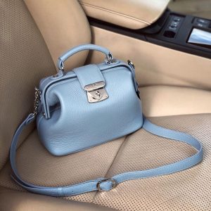 Leather doctor bag for women, Light Blue Leather Shoulder Bag, Women's Leather doctor bag, Leather bag KF-2303