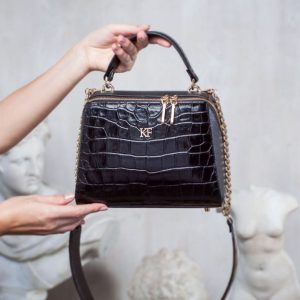 Leather Top Handle Bag, Black Leather Handbag Top Handle, Women's Leather Bag KF-3105