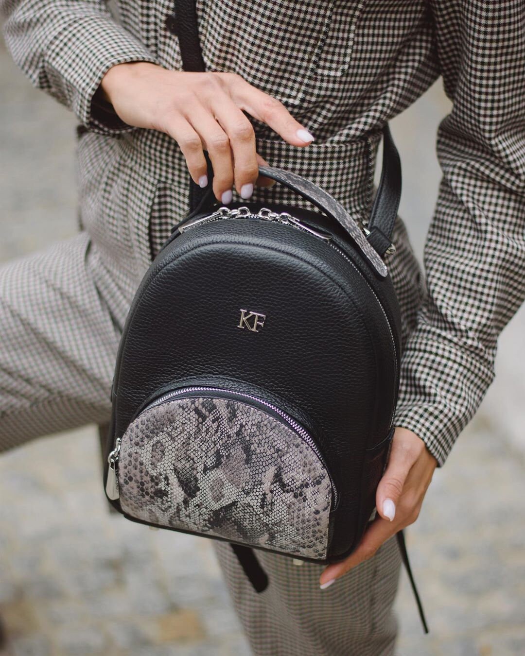 Leather Backpack, Leather Backpack Women, Black Leather Backpack KF-3295 - Image 7