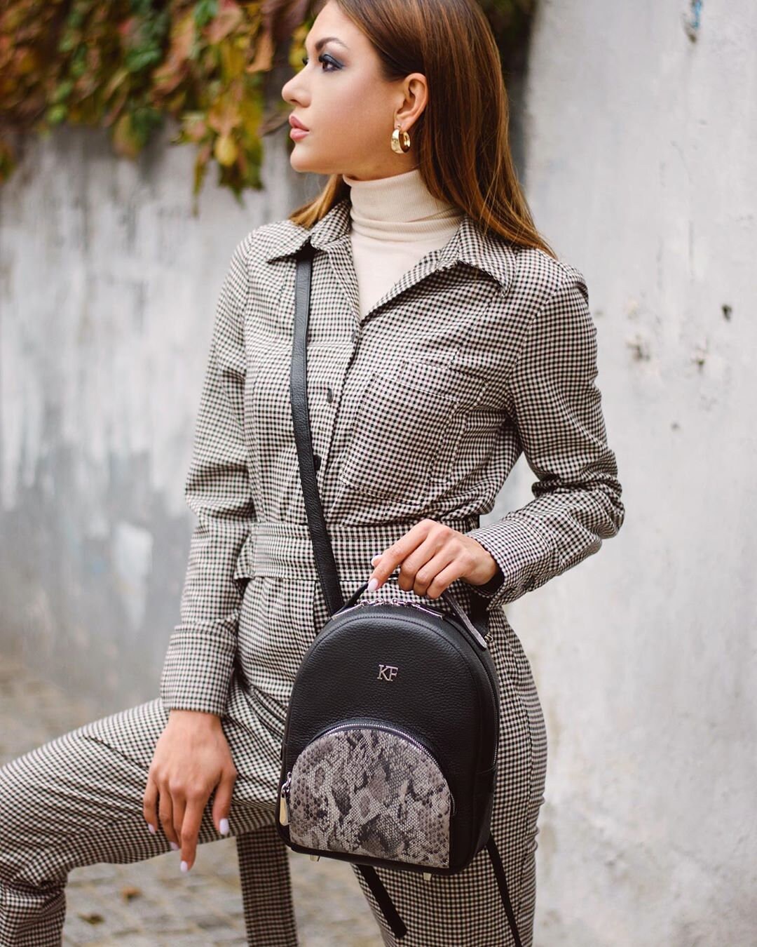 Leather Backpack, Leather Backpack Women, Black Leather Backpack KF-3295 - Image 8