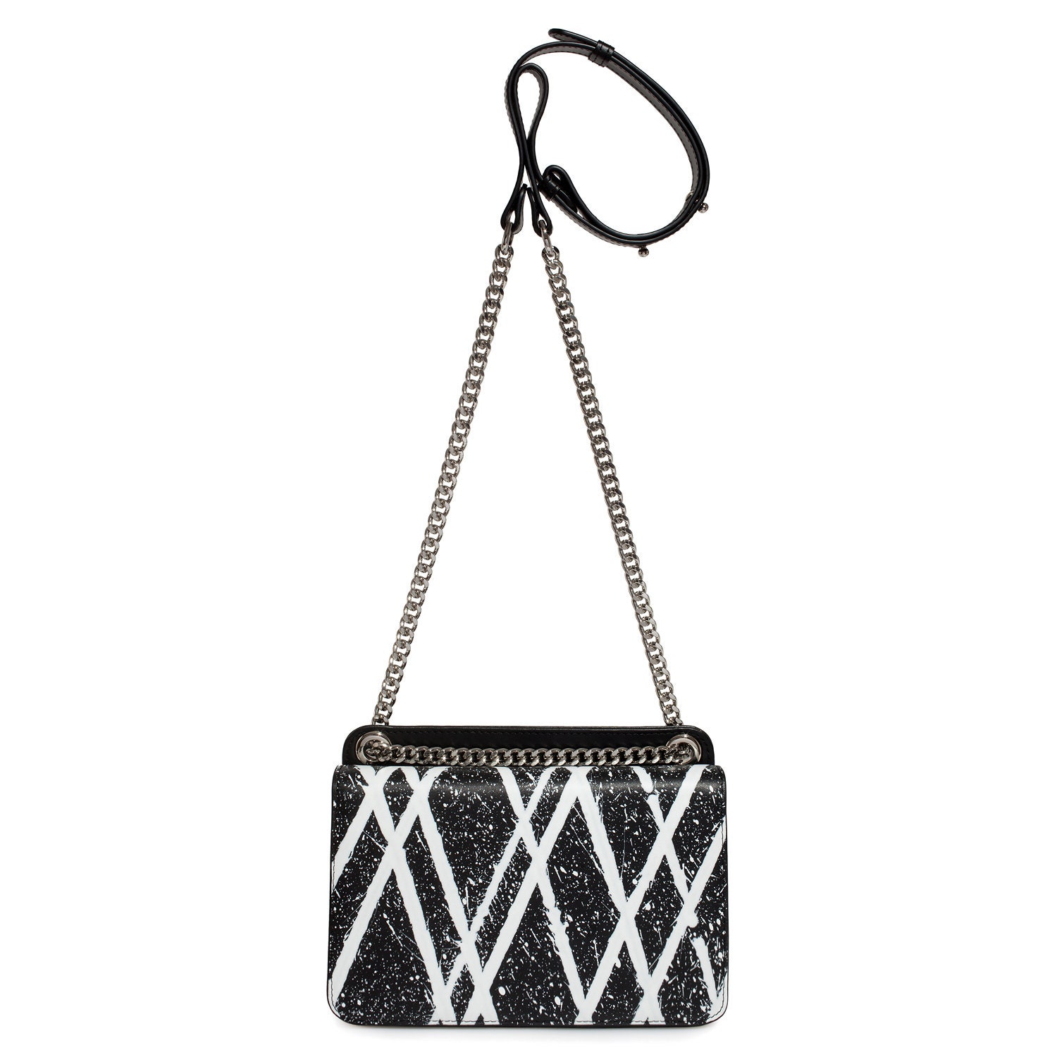 Leather Bag on a chain, Black-white Leather crocodile print Bag, Women's Leather Bag KF-3790 - Image 3