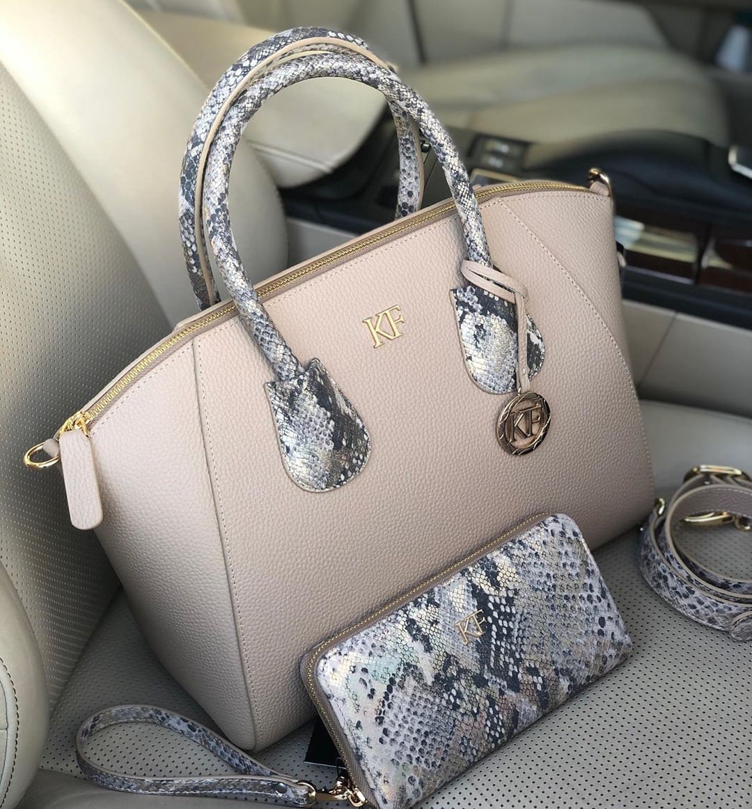 Leather Top Handle Bag, Beige Leather Handbag Top Handle, Women's Leather Bag KF-3615 - Image 6