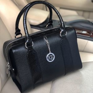 Leather Top Handle Bag, Black Leather Handbag Top Handle, Women's Leather Bag KF-3862