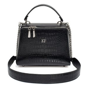 Leather Top Handle Bag, Black Leather Handbag Top Handle, Women's Leather Bag KF-3183