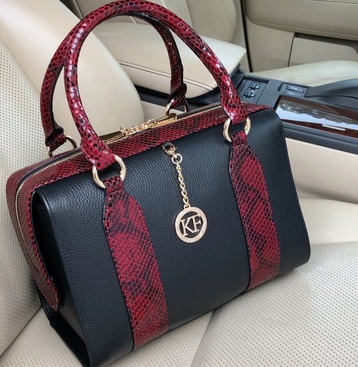 Leather Top Handle Bag, Black Leather Handbag Top Handle, Women's Leather Bag KF-3939