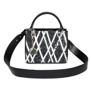 Leather Top Handle Bag, Black-white Leather Handbag Top Handle, Women's Leather Bag KF-3901