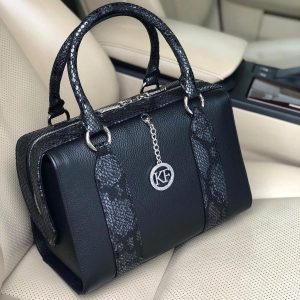 Leather Top Handle Bag, Black Leather Handbag Top Handle, Women's Leather Bag KF-3940