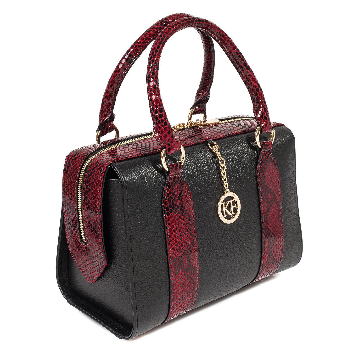 Leather Top Handle Bag, Black Leather Handbag Top Handle, Women's Leather Bag KF-3939 - Image 3