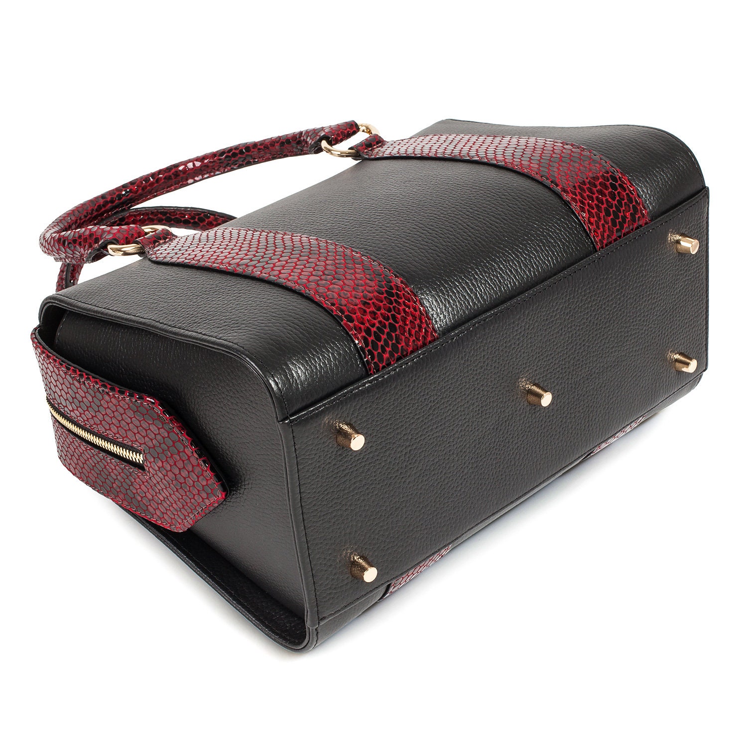 Leather Top Handle Bag, Black Leather Handbag Top Handle, Women's Leather Bag KF-3939 - Image 6