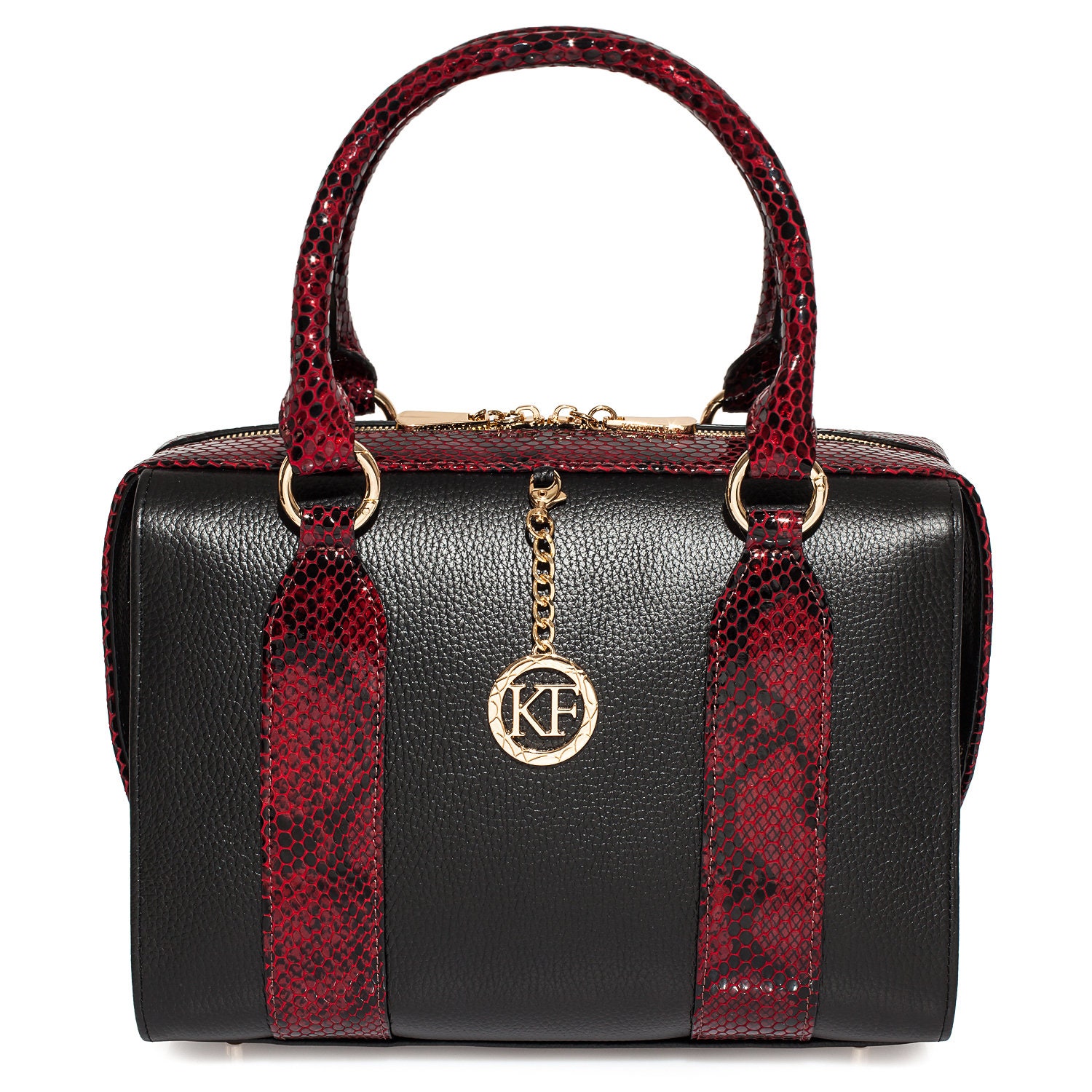 Leather Top Handle Bag, Black Leather Handbag Top Handle, Women's Leather Bag KF-3939 - Image 2