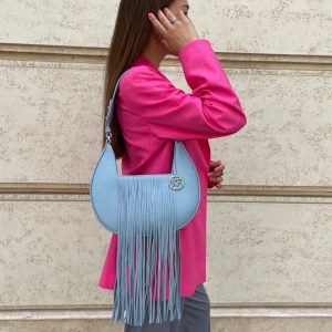 Leather Shoulder Bag, Blue Leather Shoulder Bag, Leather bag KF-4312
