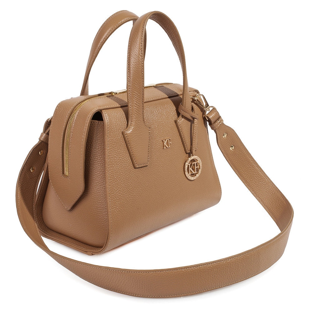 Leather Top Handle Bag, Tan Leather Handbag Top Handle, Women's Leather Bag KF-4204 - Image 3