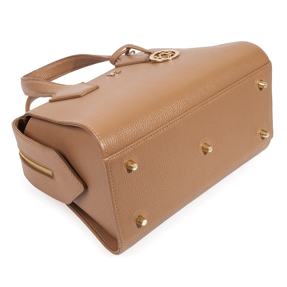 Leather Top Handle Bag, Tan Leather Handbag Top Handle, Women's Leather Bag KF-4204 - Image 4