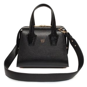 Leather Top Handle Bag, Black Leather Handbag Top Handle, Women's Leather Bag KF-4047