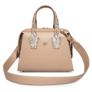 Leather Top Handle Bag, Beige Leather Handbag Top Handle, Women's Leather Bag KF-4176