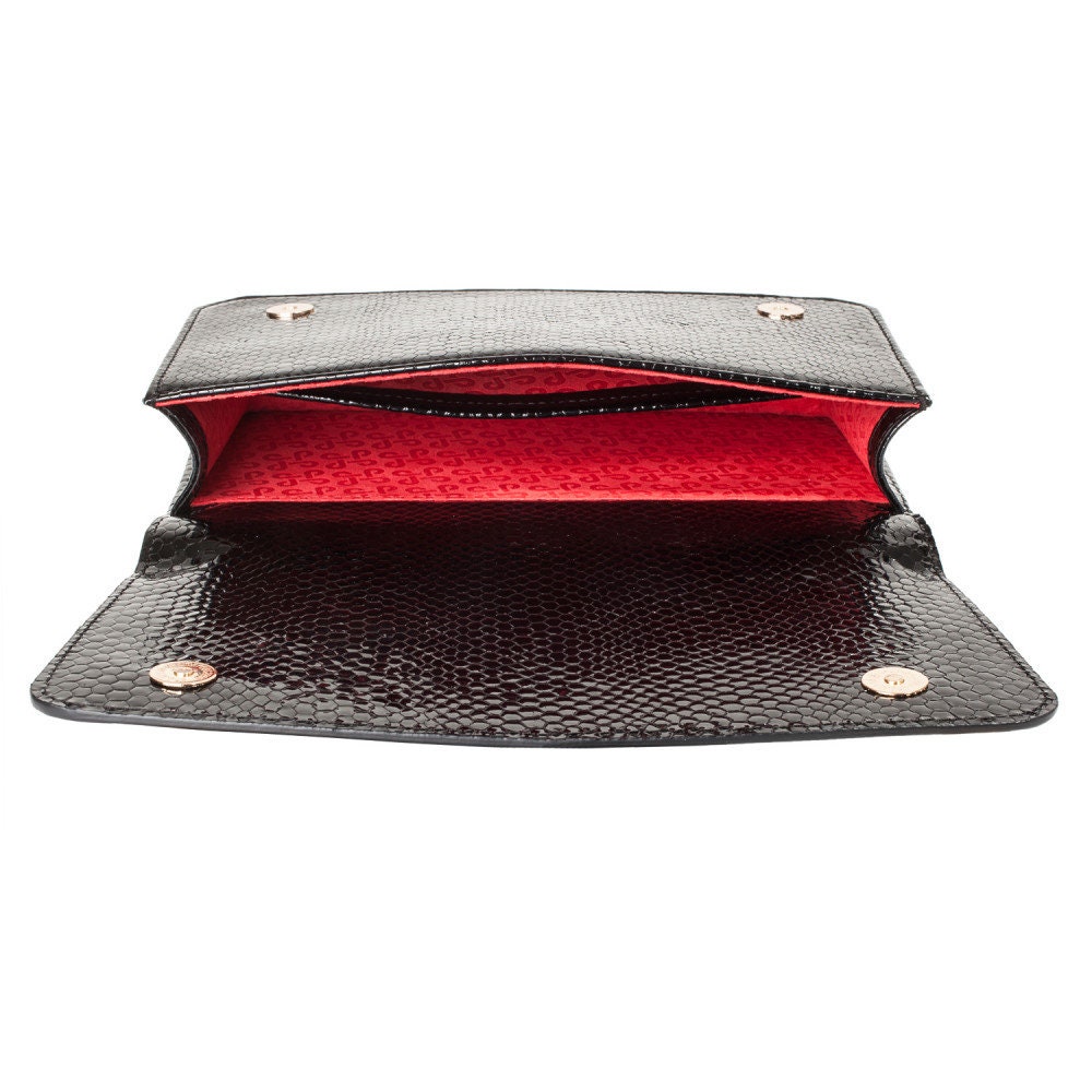 Leather bag on a chain, Black Leather snake print Bag, Women's Leather Bag KF-4156 - Image 6