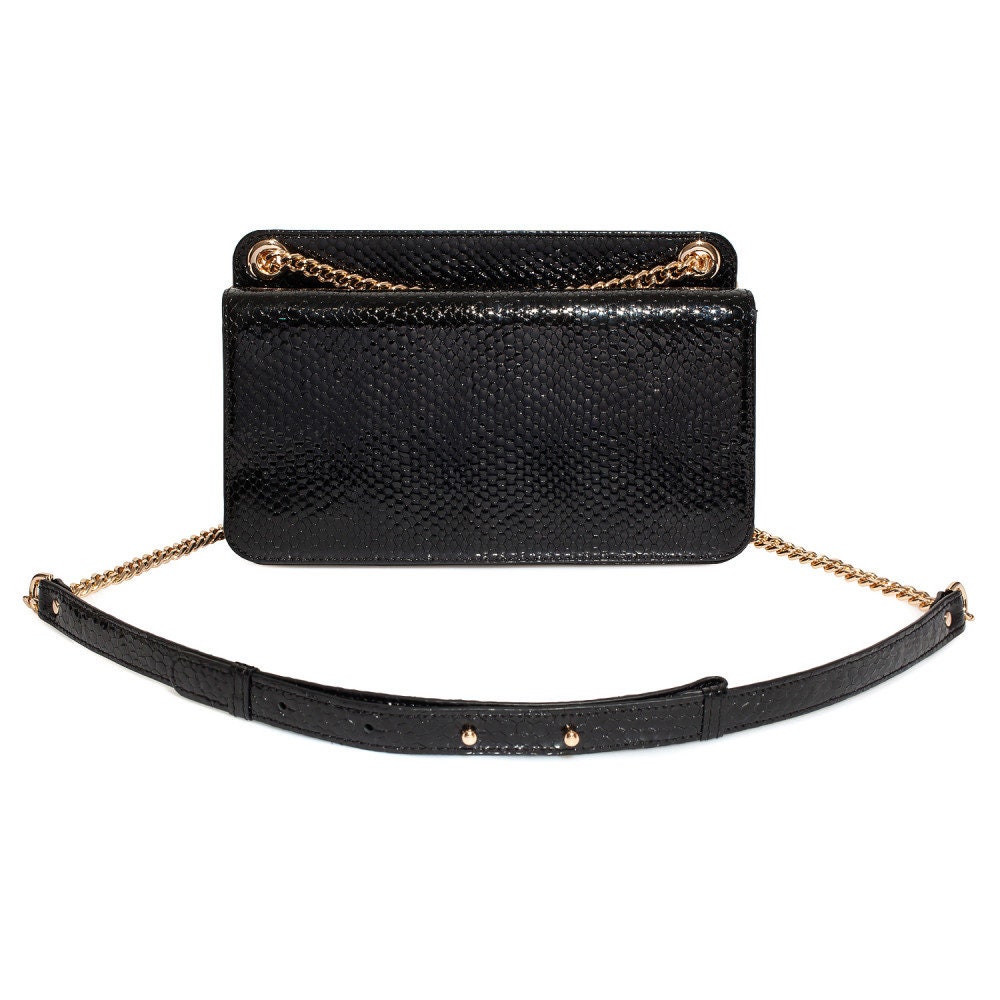Leather bag on a chain, Black Leather snake print Bag, Women's Leather Bag KF-4156 - Image 2