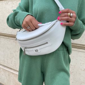 Leather women's Banana bag, White Leather Banana bag, Women's Banana bag, Leather belt Bananka bag KF-4202