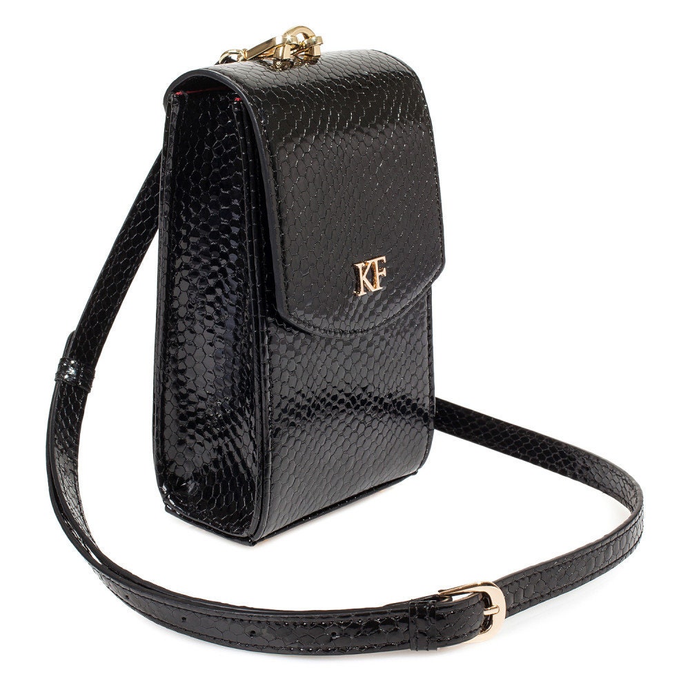 Leather Cross body Bag, Black Patent Leather Shoulder Bag, Women's Leather Crossbody Bag, Leather bag KF-4153 - Image 2