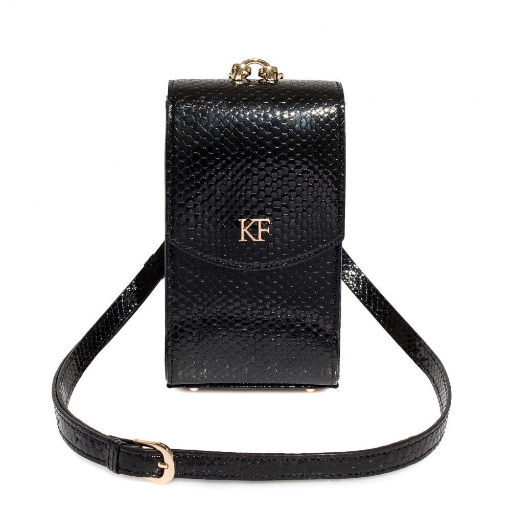 Leather Cross body Bag, Black Patent Leather Shoulder Bag, Women's Leather Crossbody Bag, Leather bag KF-4153 - Image 3