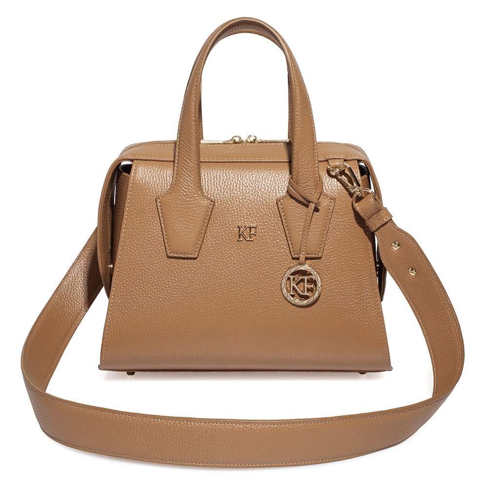 Leather Top Handle Bag, Tan Leather Handbag Top Handle, Women's Leather Bag KF-4204 - Image 2