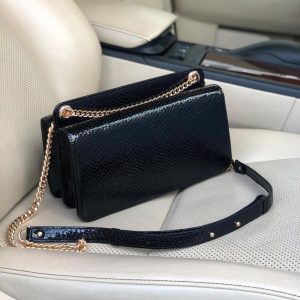 Leather bag on a chain, Black Leather snake print Bag, Women's Leather Bag KF-4156