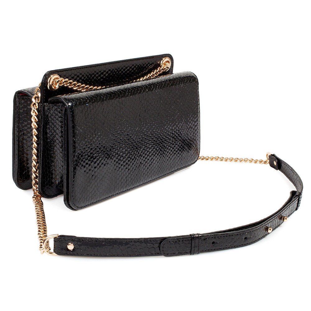 Leather bag on a chain, Black Leather snake print Bag, Women's Leather Bag KF-4156 - Image 3