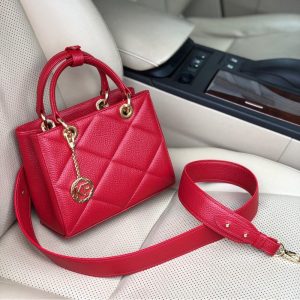 Leather Top Handle Bag, Red Leather Handbag Top Handle, Women's Leather Bag KF-4508