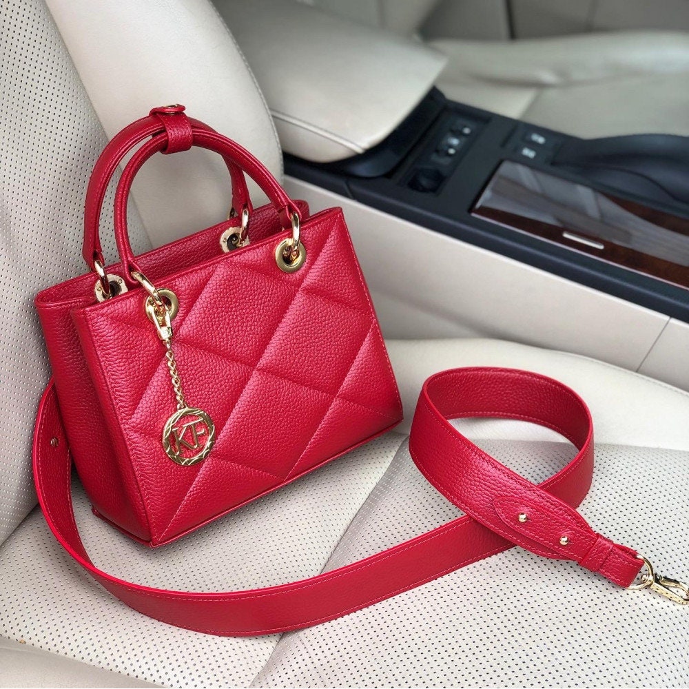 Leather Top Handle Bag, Red Leather Handbag Top Handle, Women's Leather Bag KF-4508