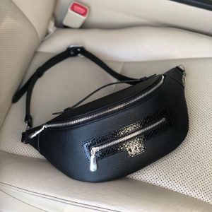 Leather women's Banana bag, Black Leather Banana bag, Women's Banana bag, Leather belt Bananka bag KF-4393