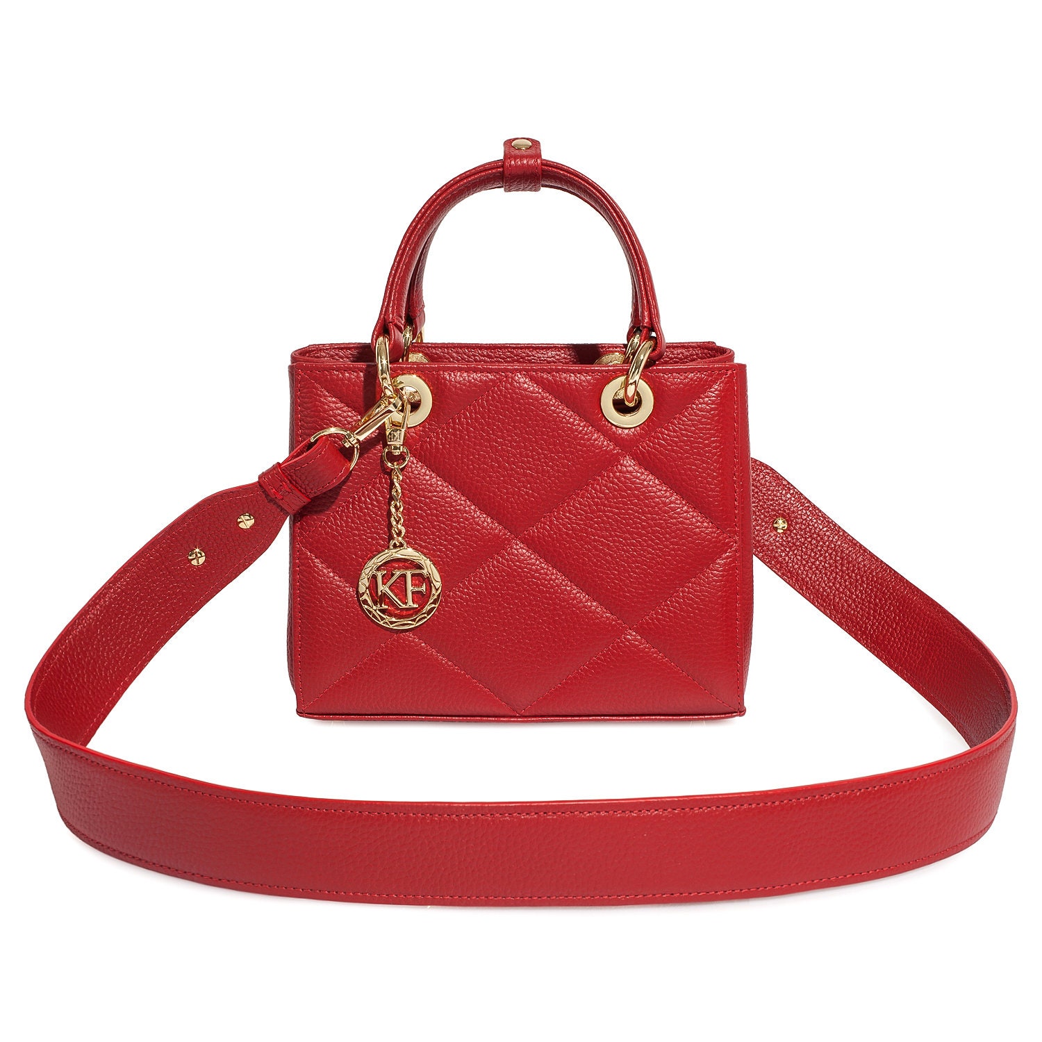 Leather Top Handle Bag, Red Leather Handbag Top Handle, Women's Leather Bag KF-4508 - Image 2
