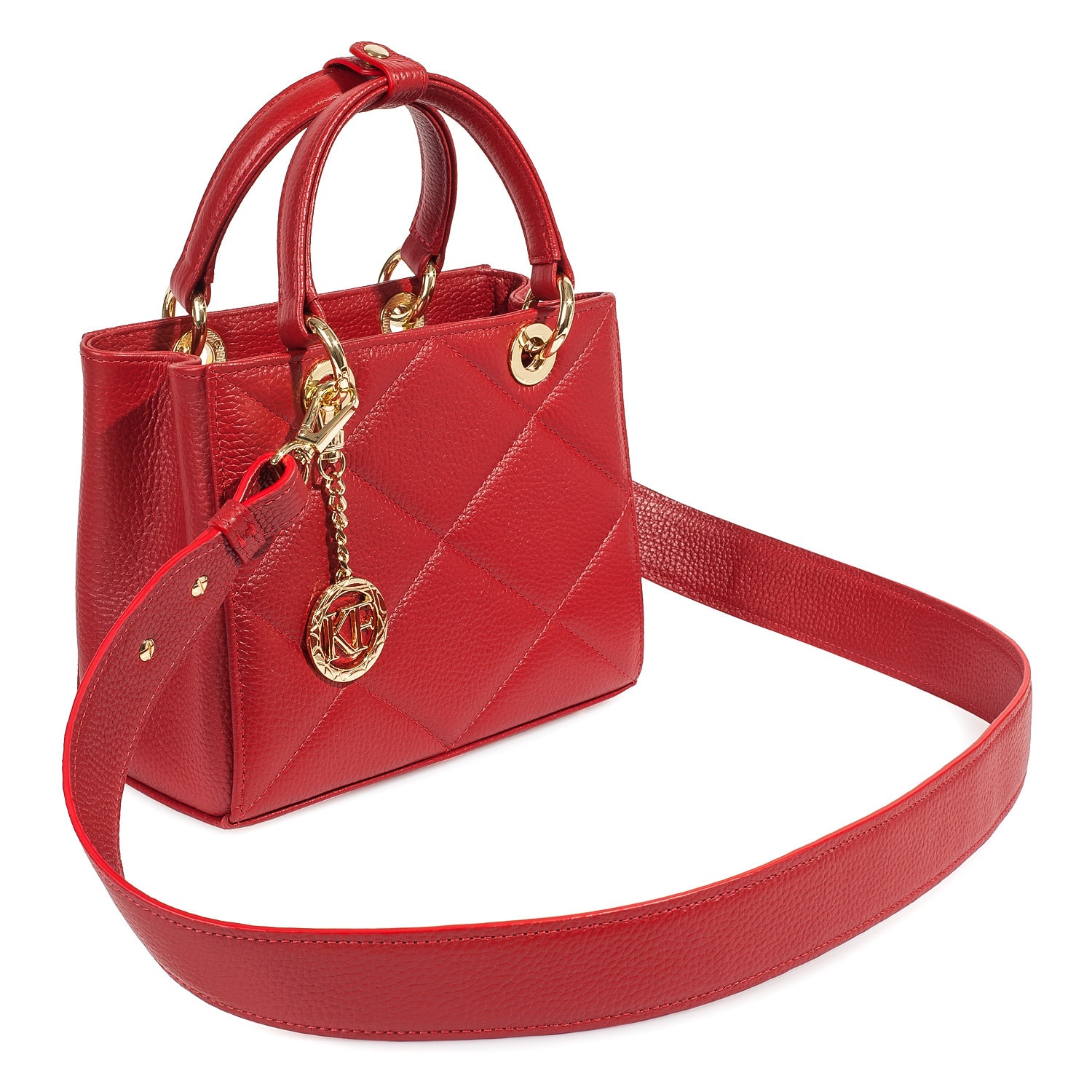 Leather Top Handle Bag, Red Leather Handbag Top Handle, Women's Leather Bag KF-4508 - Image 3