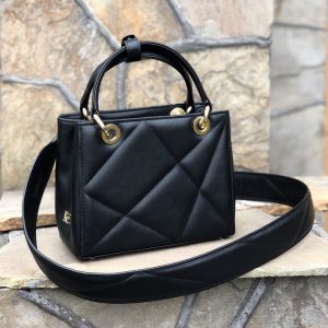 Leather Top Handle Bag, Black Leather Handbag Top Handle, Women's Leather Bag KF-4481
