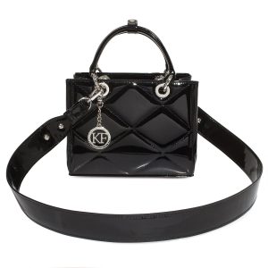 Leather Top Handle Bag, Black Patent Leather Handbag Top Handle, Women's Leather Bag KF-4780