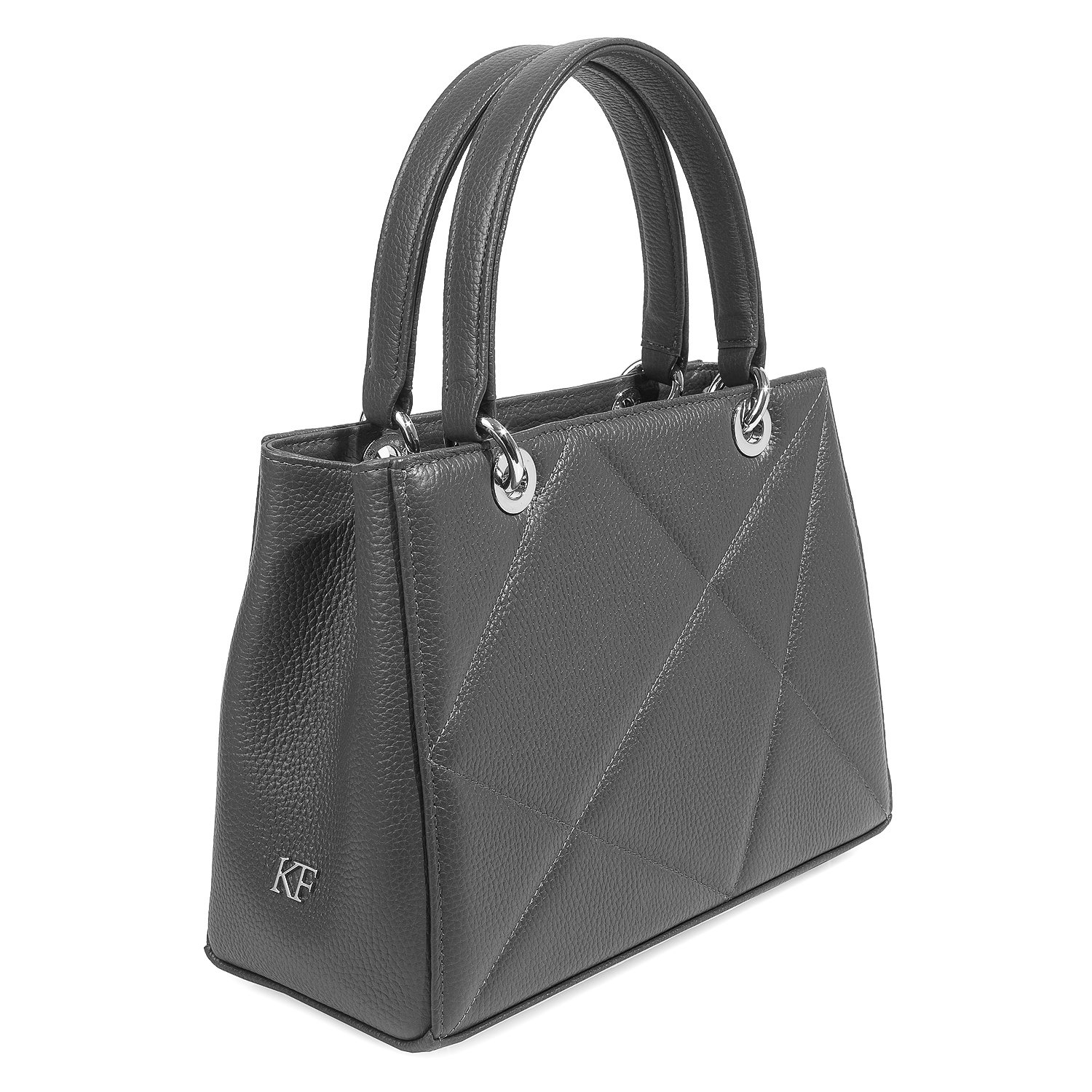 Leather Top Handle Bag, Grey Leather Handbag Top Handle, Women's Leather Bag KF-4702 - Image 2
