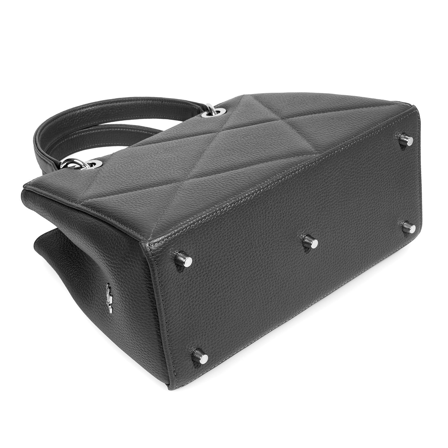 Leather Top Handle Bag, Grey Leather Handbag Top Handle, Women's Leather Bag KF-4702 - Image 3