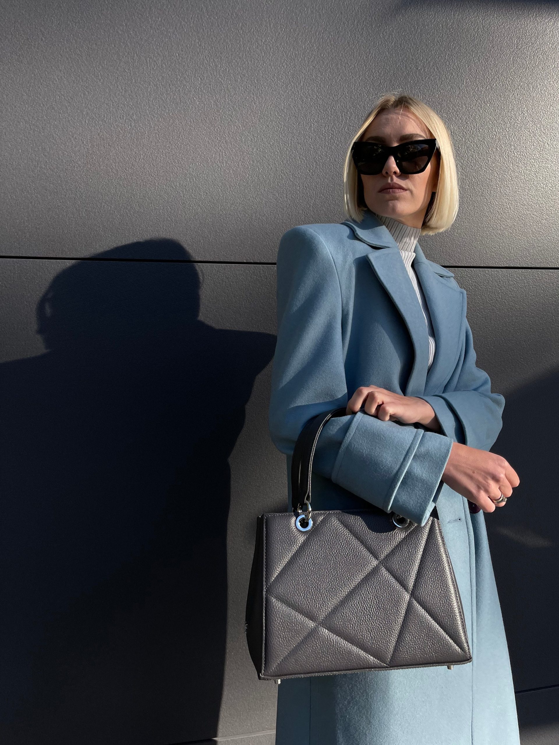 Leather Top Handle Bag, Grey Leather Handbag Top Handle, Women's Leather Bag KF-4702 - Image 6