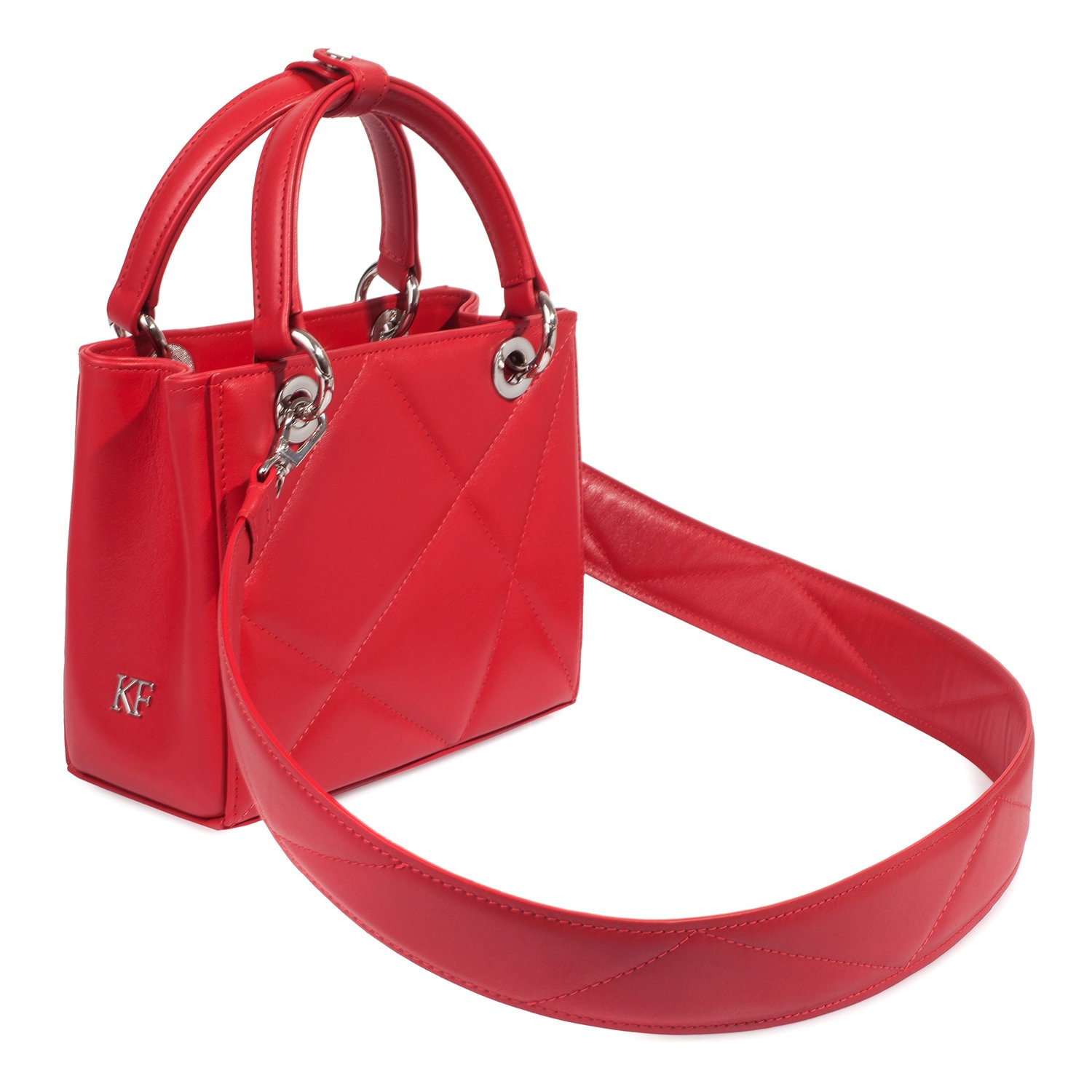 Leather Top Handle Bag, Red Leather Handbag Top Handle, Women's Leather Bag KF-4827 - Image 3