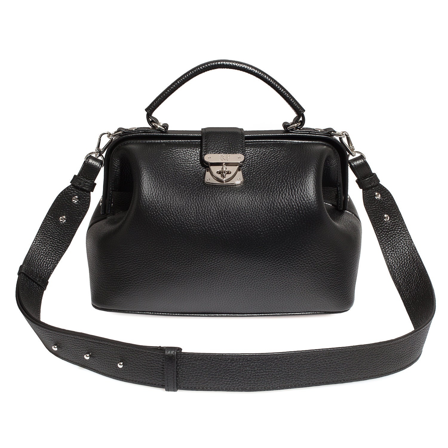 Leather doctor bag for women, Black Leather Handbag Top Handle, Women's Leather doctor Bag, KF-3943