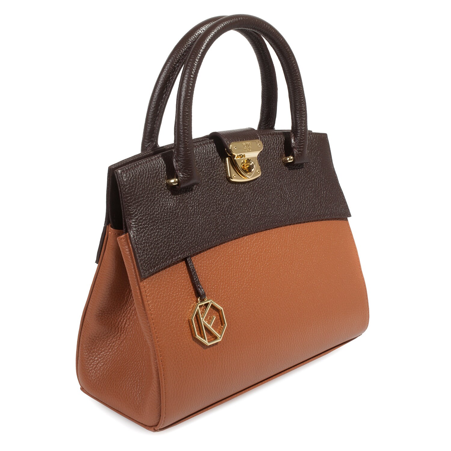 Leather Top Handle Bag, Brown Leather Handbag Top Handle, Women's Leather Bag KF-4934 - Image 2