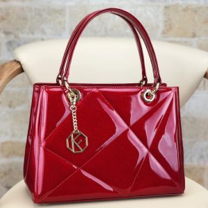 Patent Leather Top Handle Bag, Red Leather Handbag Top Handle, Women's Leather Bag KF-5000