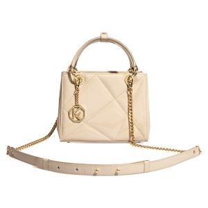 Leather Top Handle Bag, Beige Patent Leather Handbag, Women's Leather Bag KF-5048