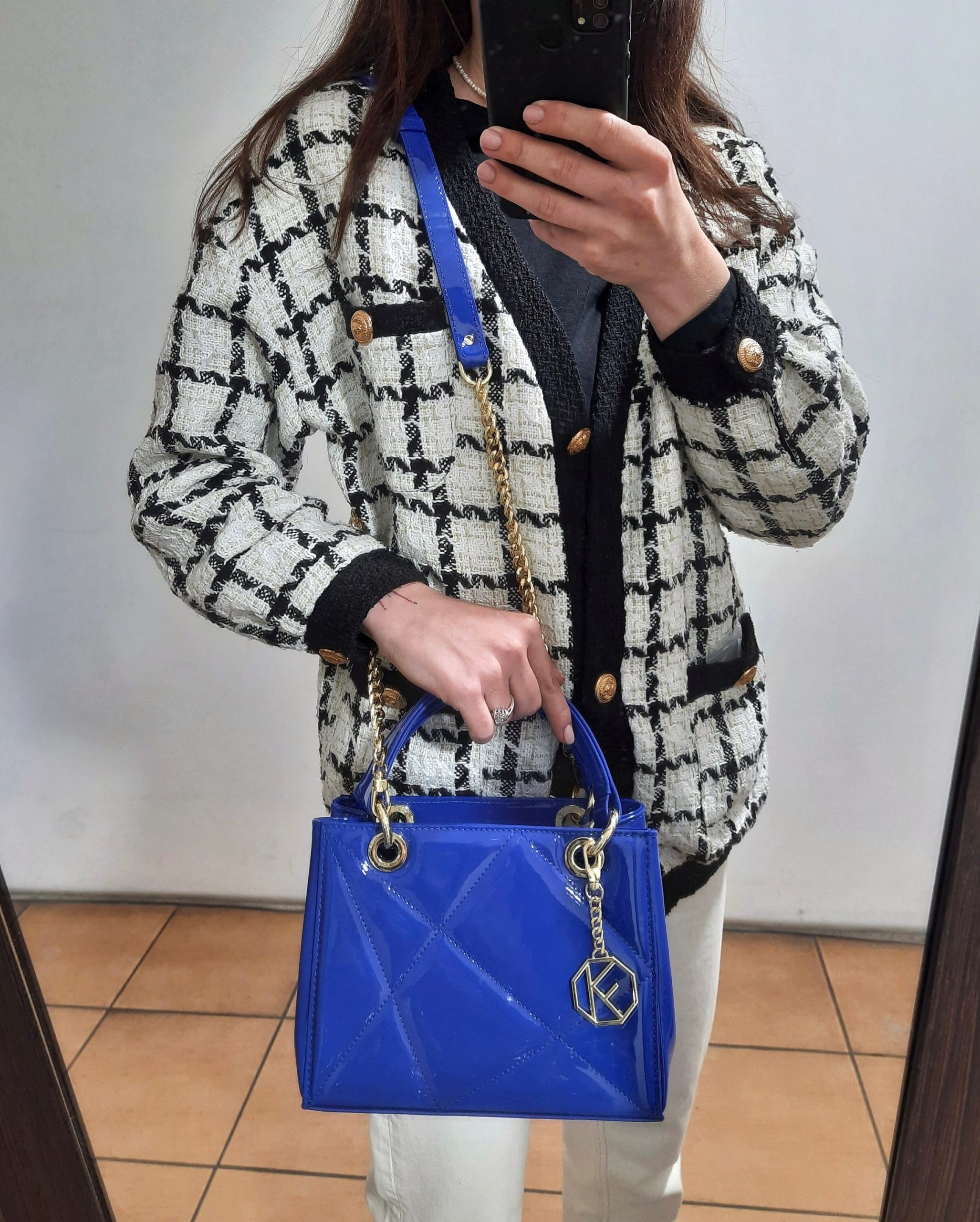 Leather Top Handle Bag, Red Patent Leather Handbag, Women's Leather Bag KF-5027 - Image 7