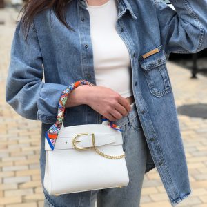 Leather Top Handle Bag, White Leather Handbag Top Handle, Women's Leather Bag KF-4965