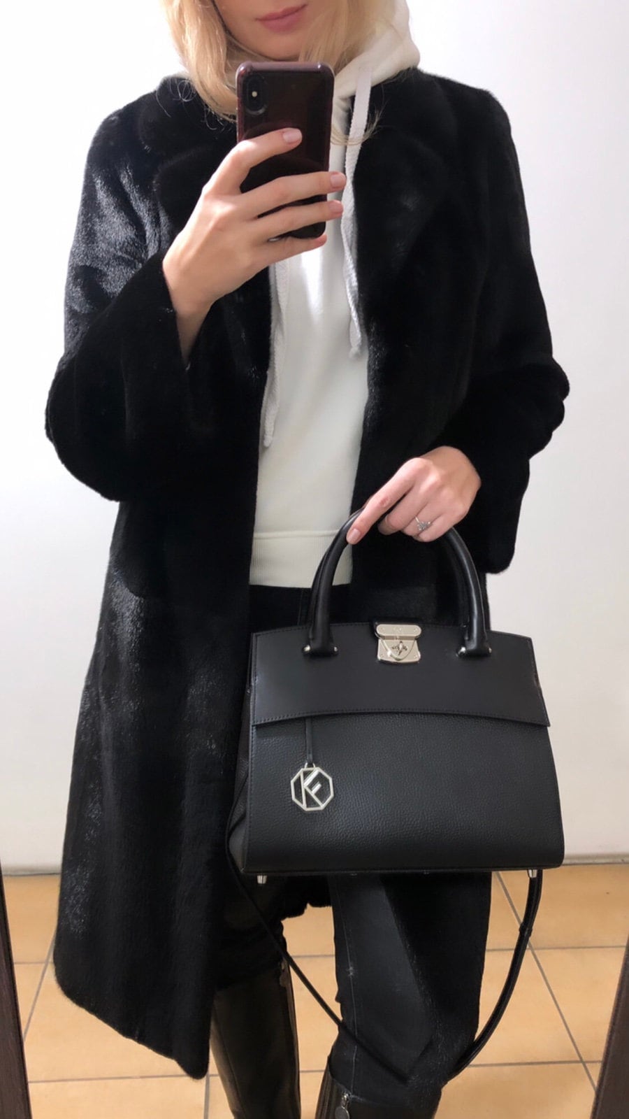 Leather Top Handle Bag, Fuchsia Leather Handbag Top Handle, Women's Leather Bag KF-4819 - Image 6