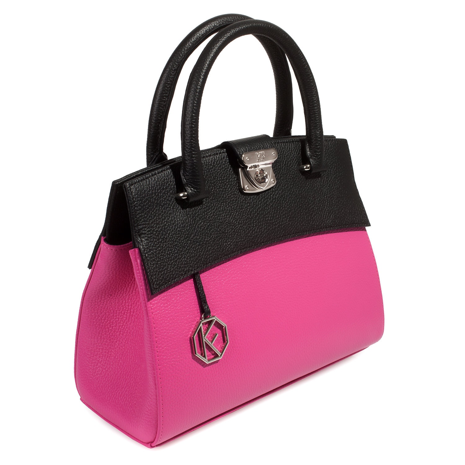 Leather Top Handle Bag, Fuchsia Leather Handbag Top Handle, Women's Leather Bag KF-4819 - Image 2